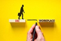 Graphic representing the bridge between DEI and the workplace